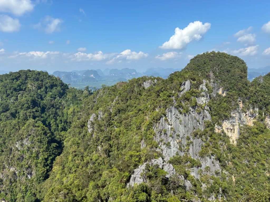 View of limestone cliffs from Tiger Cave Temple, Krabi